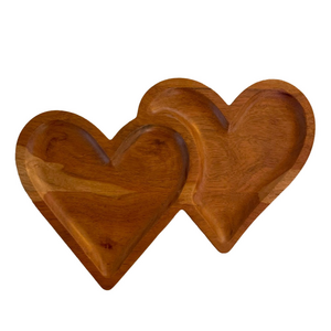 NEW Double Heart Acacia Wood Tray
